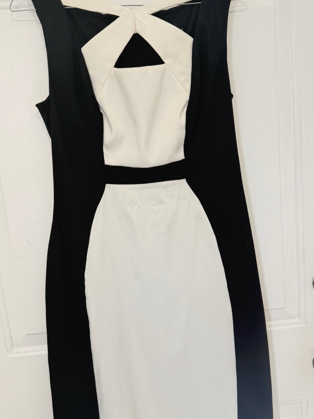 connected apparel Black and White Cutout Midi Sheath Dress
